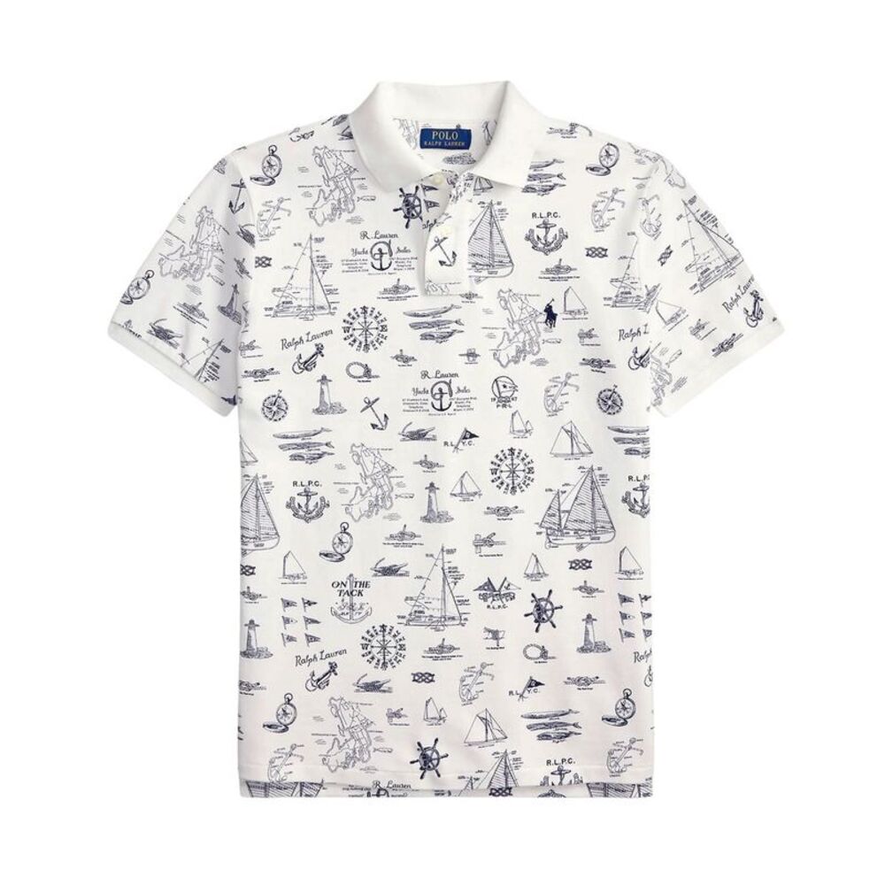 Polo Ralph Lauren Mens Custom Slim Fit Nautical Mesh Polo Shirt XL Seaward White
